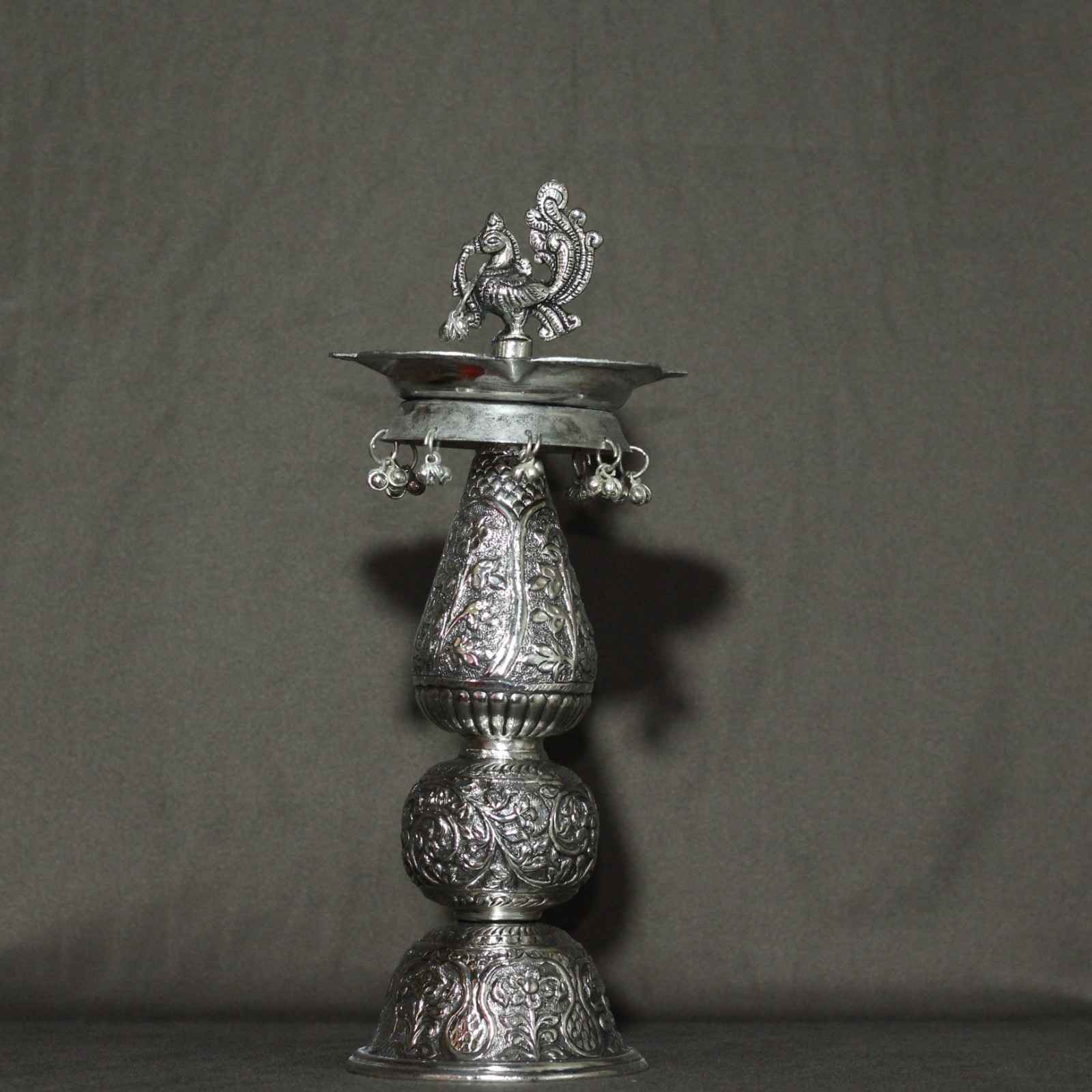 Brass Peacock Samai Diya – Traditional 12 Inch Pooja Oil Lamp